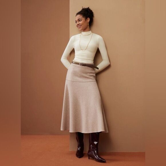 OGL Move Cashsoft Wool-like Flared Maxi Skirt Heather Oatmeal Size Medium NEW - Picture 2 of 15